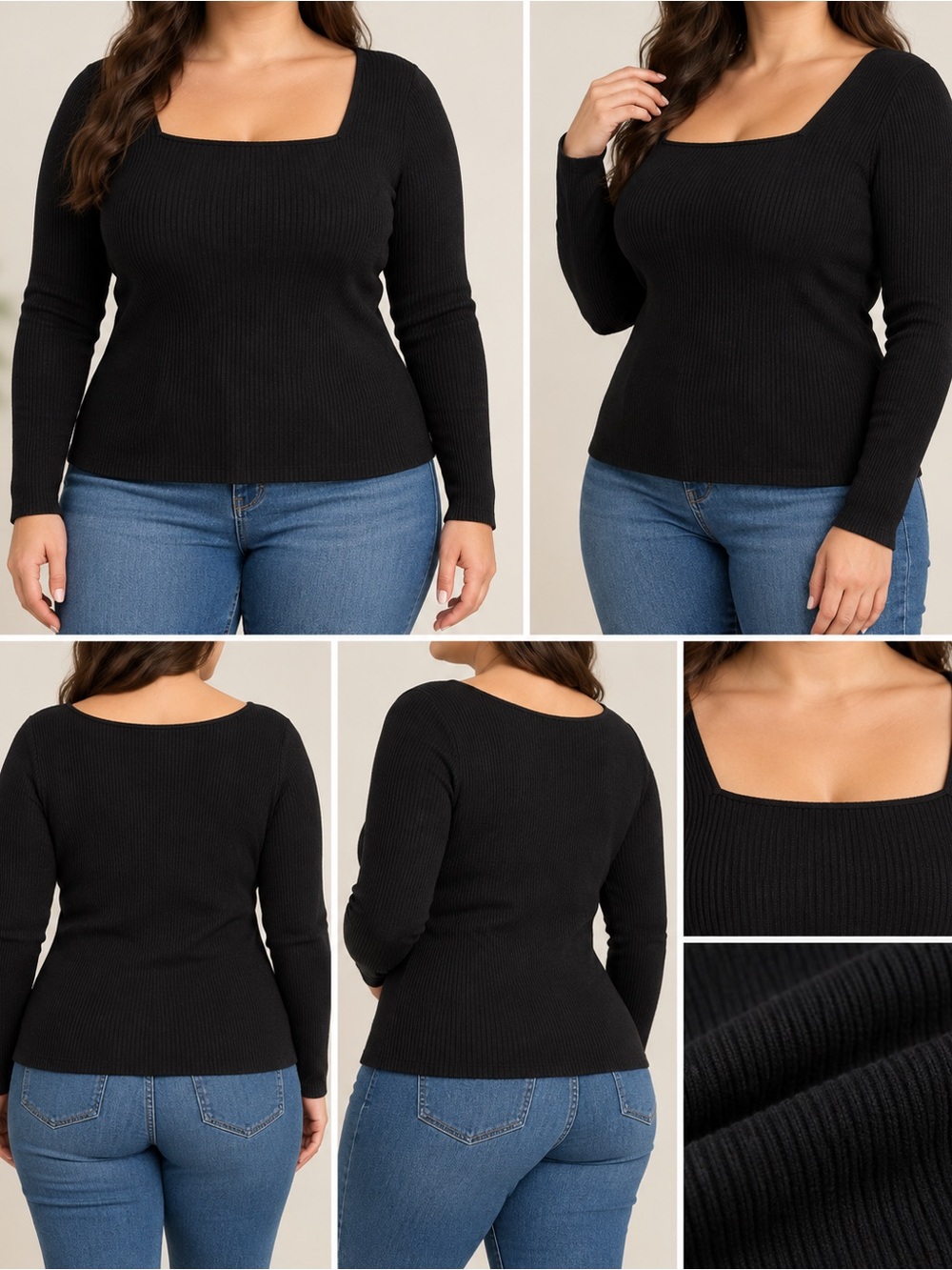 Reitmans Signature Black Ribbed Square Neck Sweater 3X Stretchy Minimalist Knit